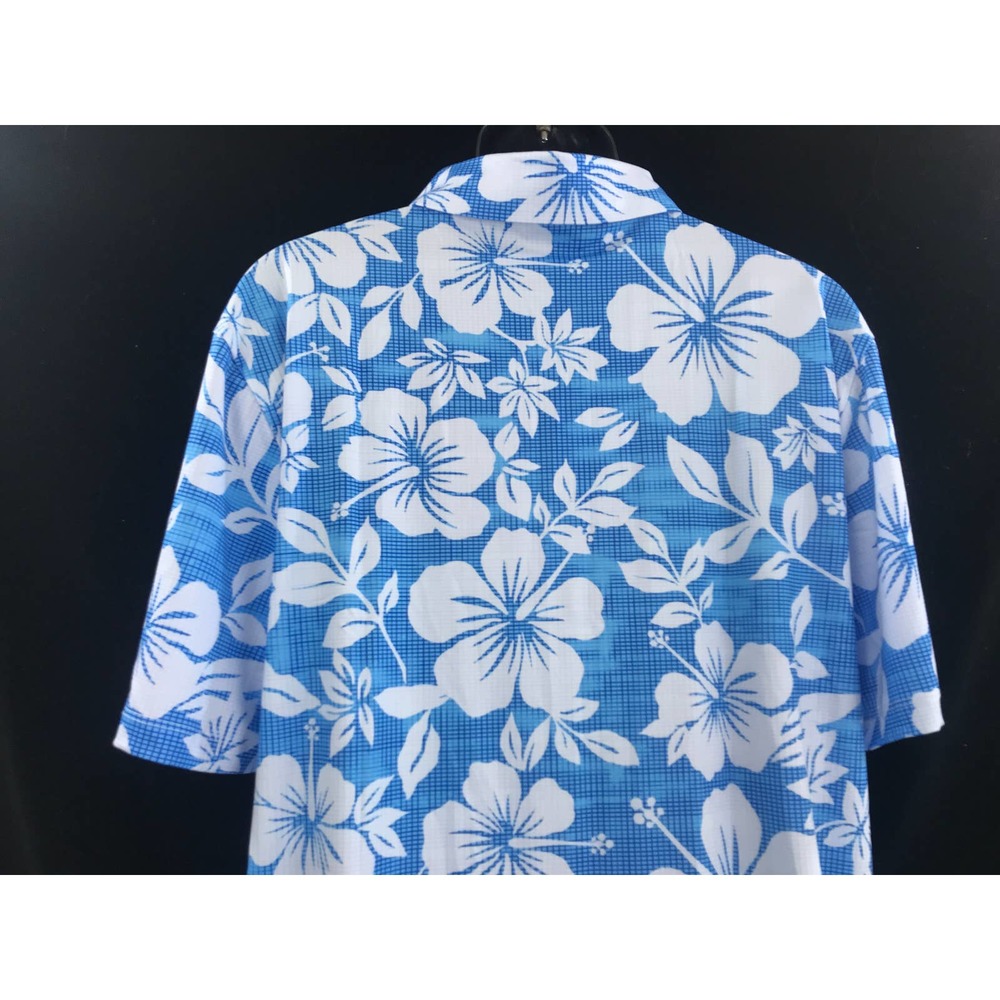 Men's Hawaiian print Golf Polo by Yatta  blue white floral Size M New - Picture 4 of 7